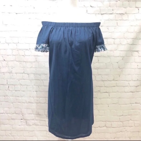 Buckley K Tala Off The Shoulder Dress Blue Fringe Size Medium - Picture 2 of 7